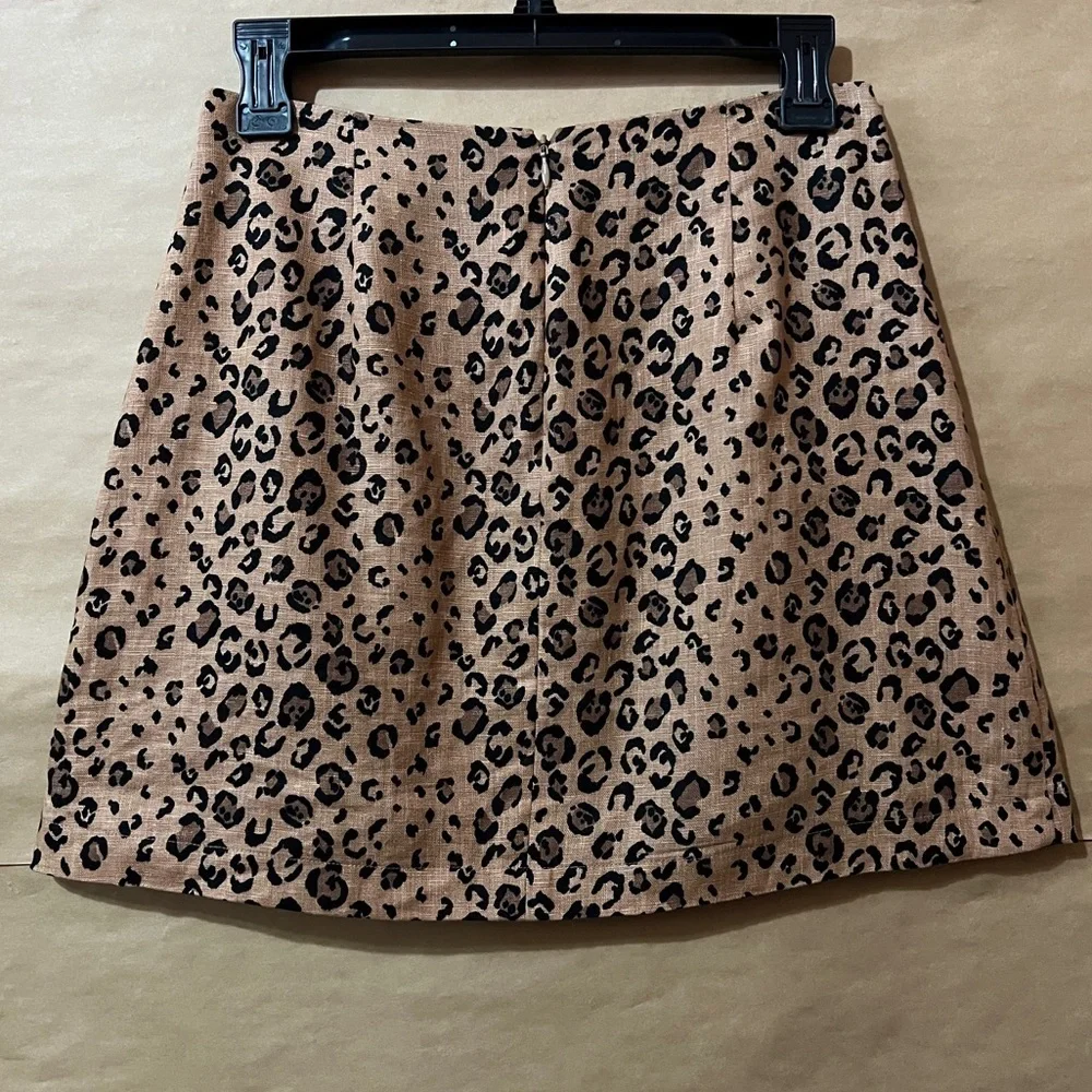 Reformation | Cady Linen Leopard Print Mini Skirt A-Line Leg Slit Cheetah Size 4